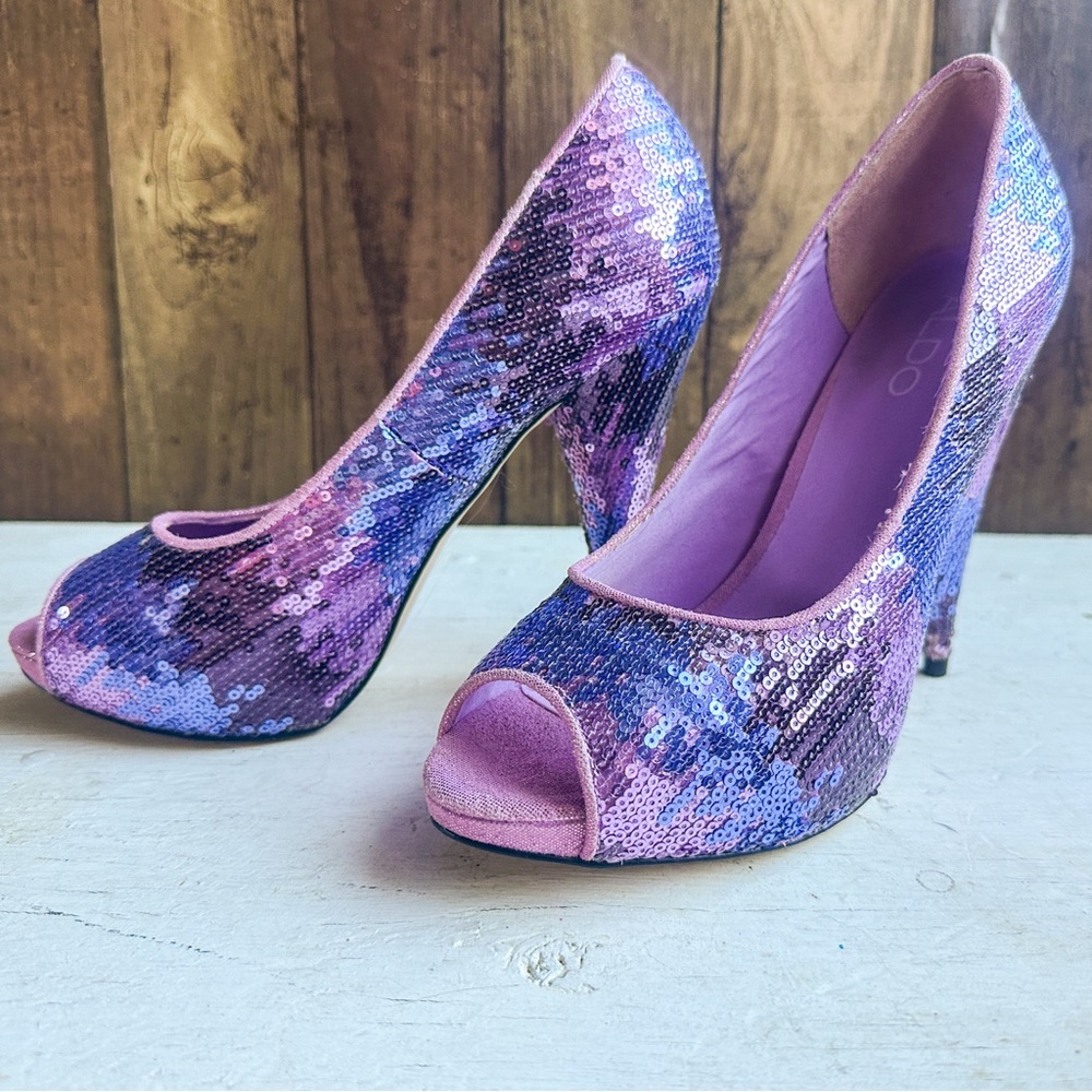 Aldo Sequin Peep-Toe Heels - Purple and Pink